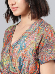 Kotty Pink Ethnic Motif Printed Fit & Flare Mini Dress