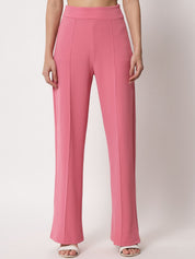 Kotty Women Relaxed Straight Leg Straight Fit High-Rise Easy Wash Parallel Trousers