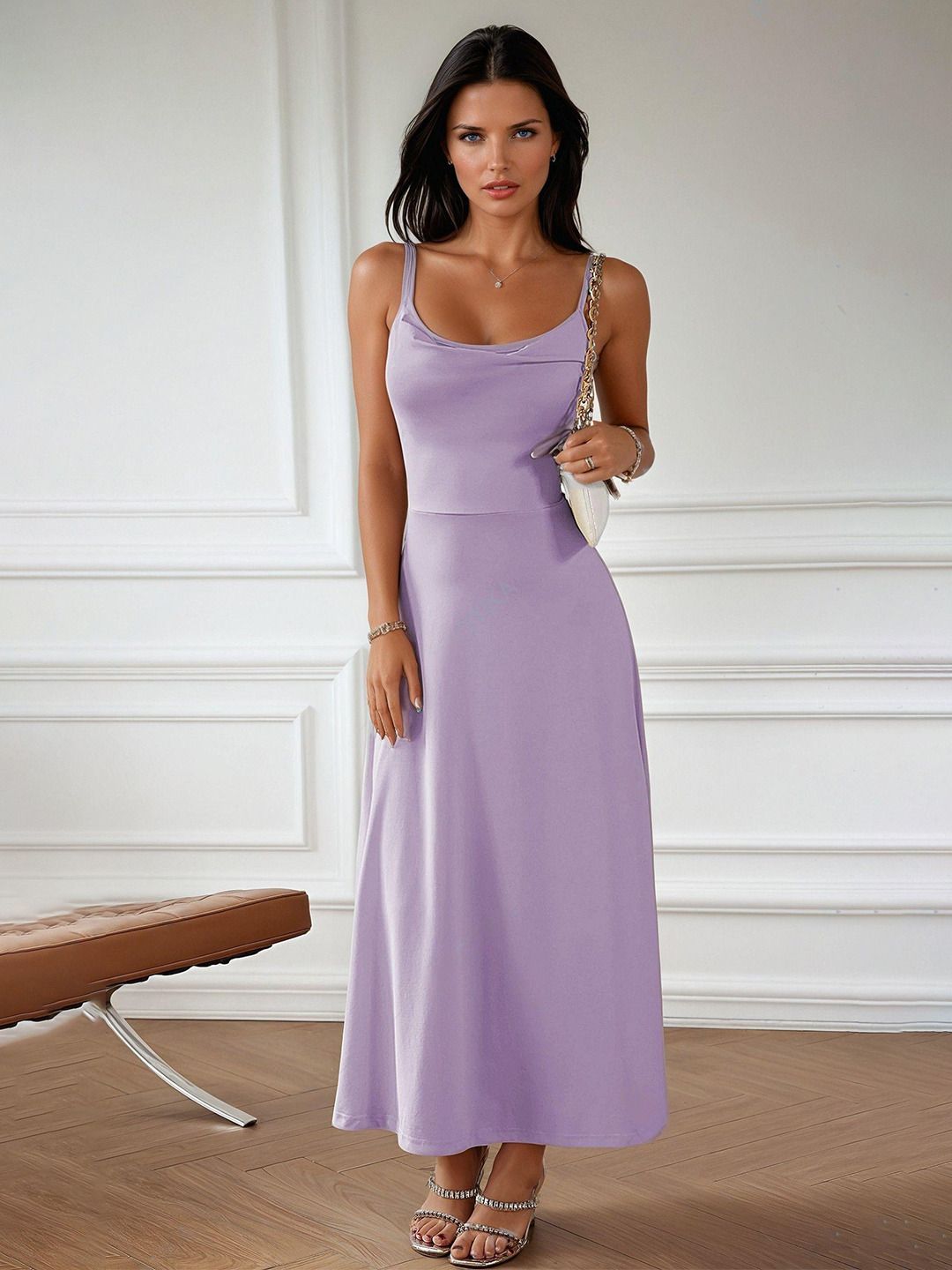 Kotty Women Solid Shoulder Straps Maxi Dress