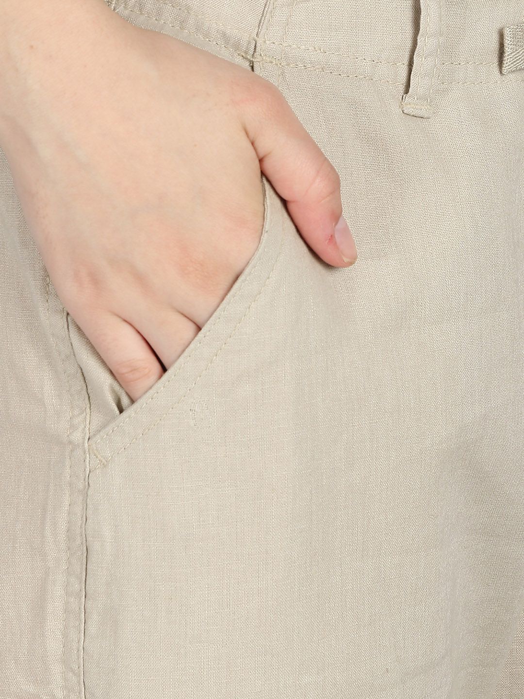 Kotty Women Beige Regular Fit Solid Linen Regular Trousers