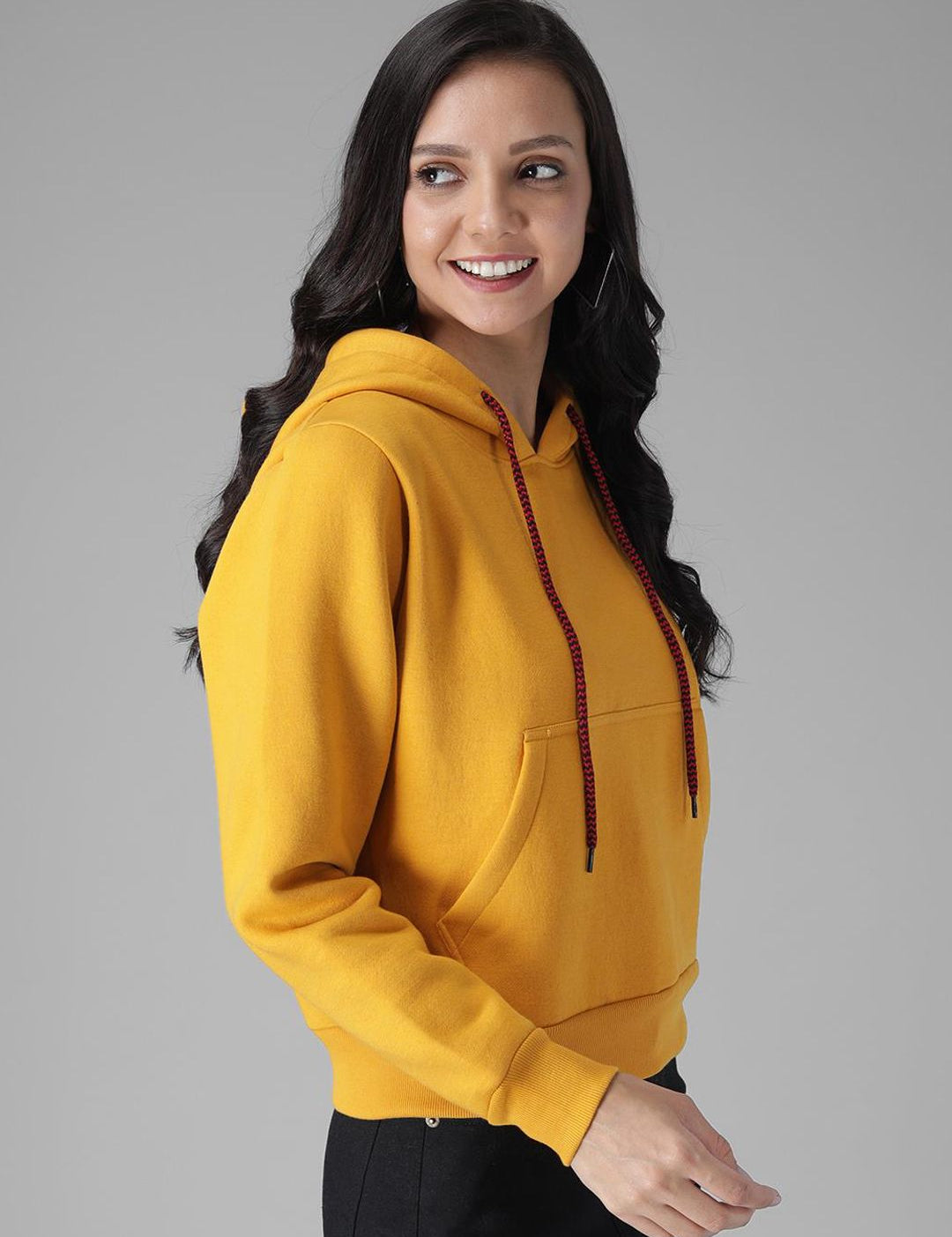 Kotty Women Yellow Solid Hooded Sweatshirt
