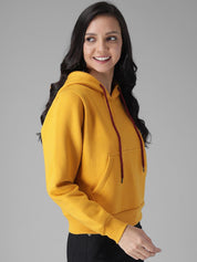 Kotty Women Yellow Solid Hooded Sweatshirt
