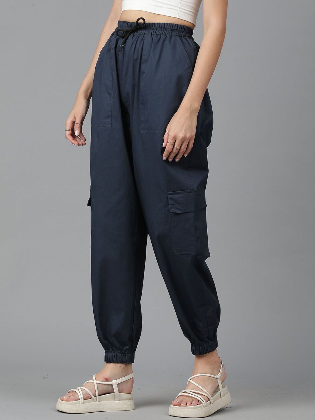Kotty Women Blue High-Rise Easy Wash Joggers 