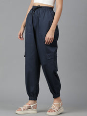 Kotty Women Blue High-Rise Easy Wash Joggers 