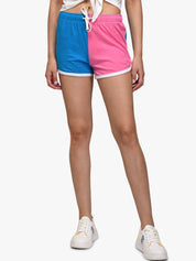 Kotty Women Blue & Pink Colourblocked Regular Fit Shorts