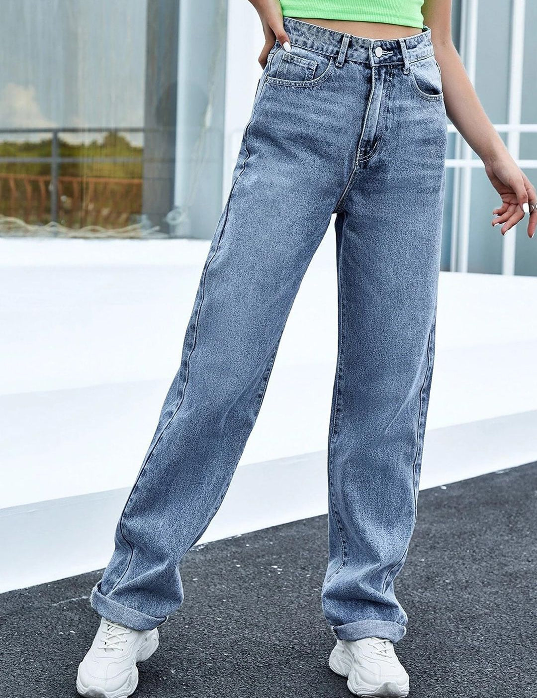 Kotty Women Jean Straight Fit Heavy Fade High-Rise Stretchable Cotton Lycra Blend Jeans