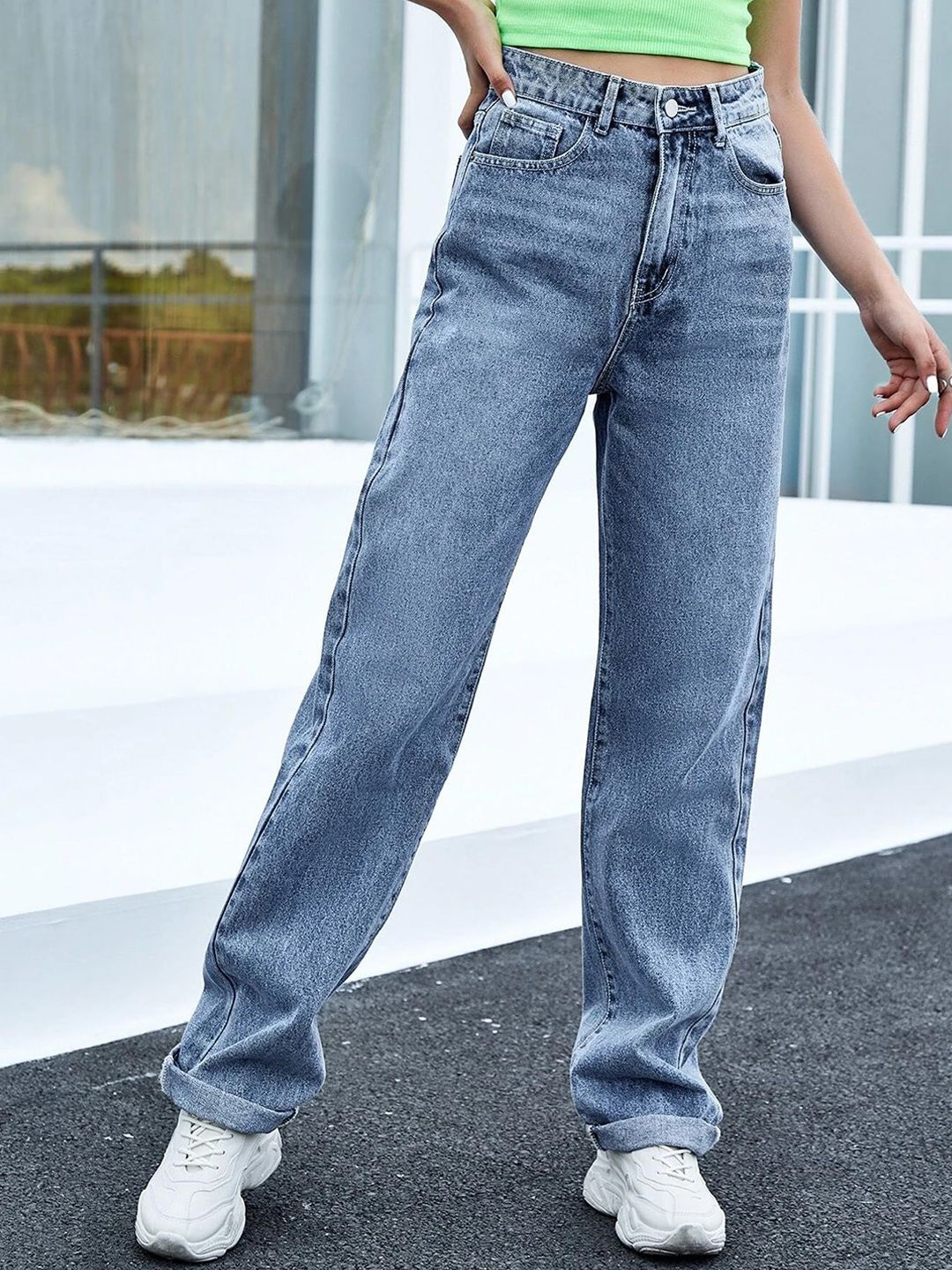 Kotty Women Jean Straight Fit Heavy Fade High-Rise Stretchable Cotton Lycra Blend Jeans