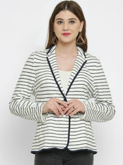 Kotty Women White Striped Tailored Jacket