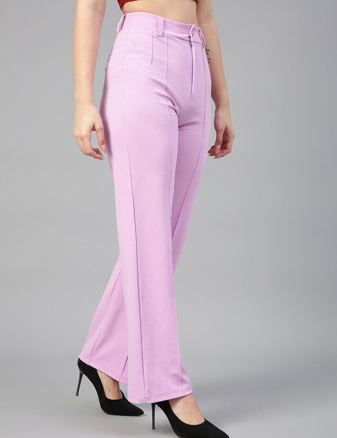 Kotty Women Relaxed Straight Fit High-Rise Easy Wash Parallel Trousers