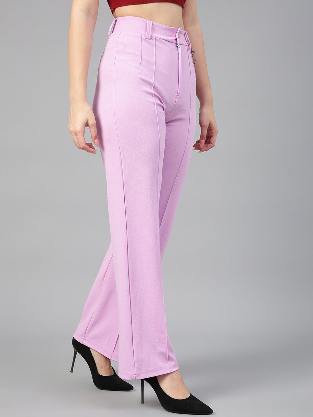 Kotty Women Relaxed Straight Fit High-Rise Easy Wash Parallel Trousers