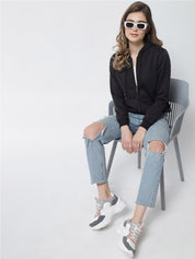 Kotty Women Black Hooded Fleece Sweatshirt