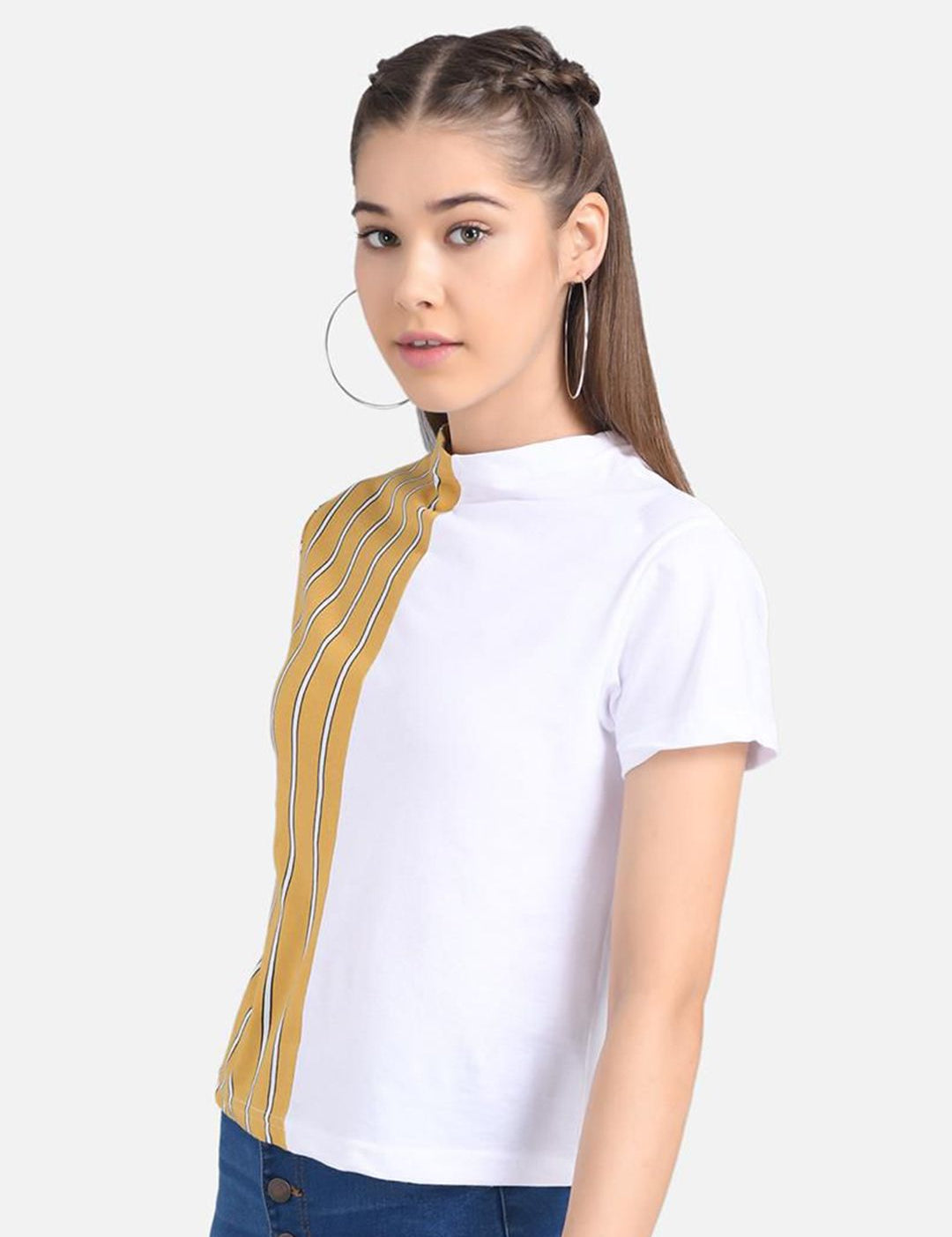 Kotty Striped Colourblocked Round Neck Top