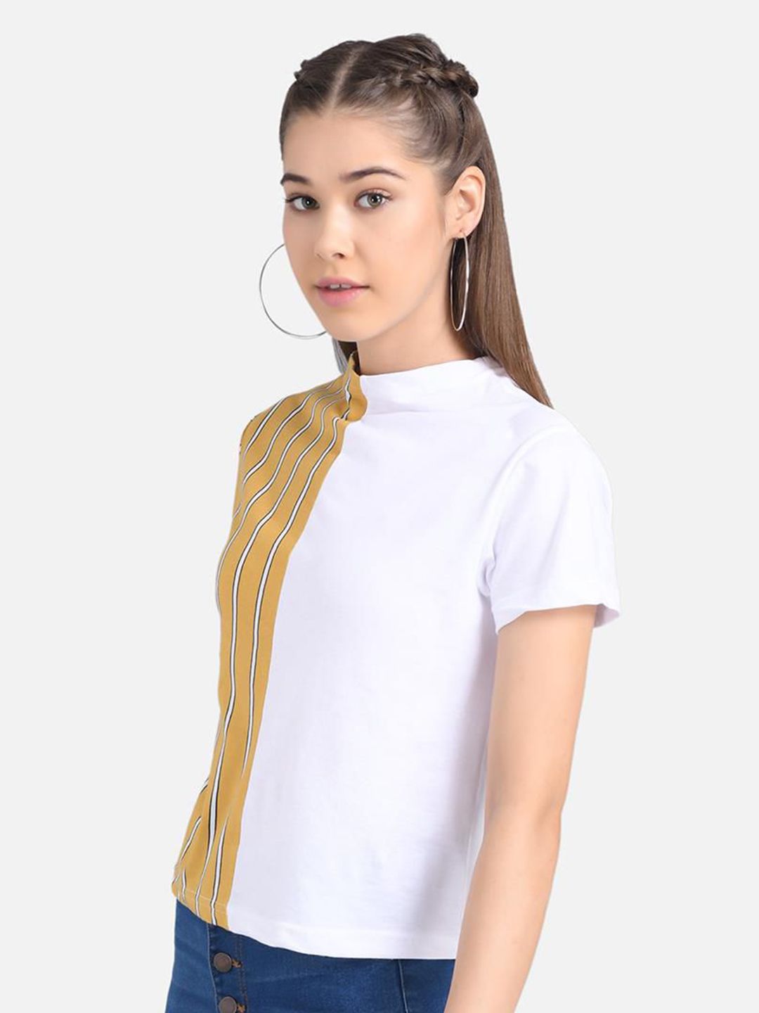 Kotty Striped Colourblocked Round Neck Top