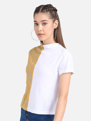 Kotty Striped Colourblocked Round Neck Top