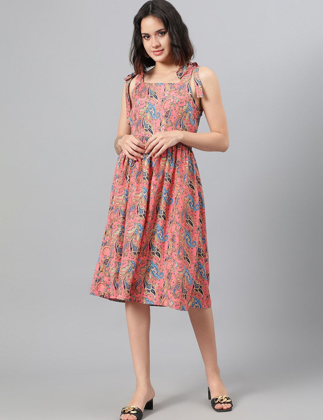 Kotty Ethnic Motifs Printed Fit & Flare Dress