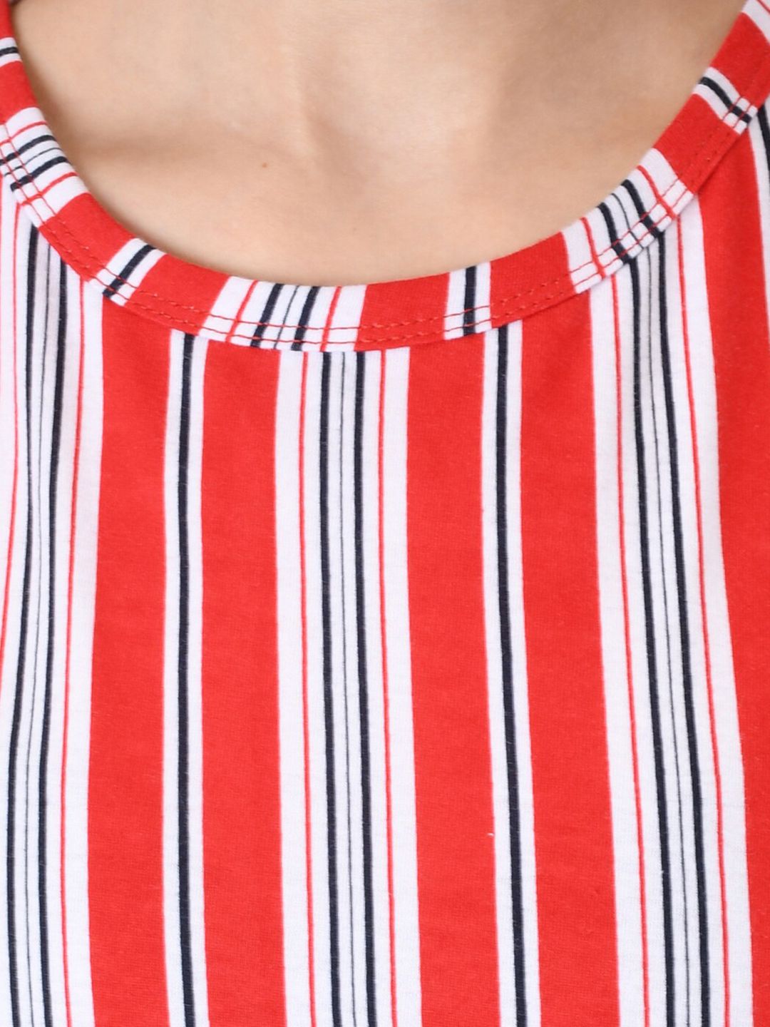 Kotty Women Red & White Striped Round Neck T-shirt
