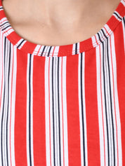 Kotty Women Red & White Striped Round Neck T-shirt