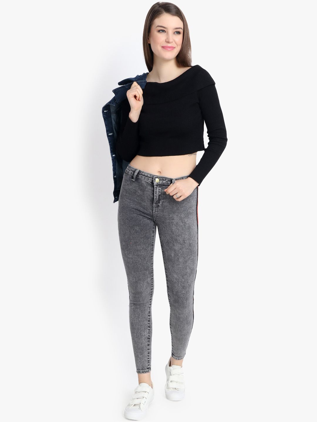 Kotty Women Charcoal Grey Skinny Fit High-Rise Clean Look Jeans