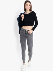 Kotty Women Charcoal Grey Skinny Fit High-Rise Clean Look Jeans