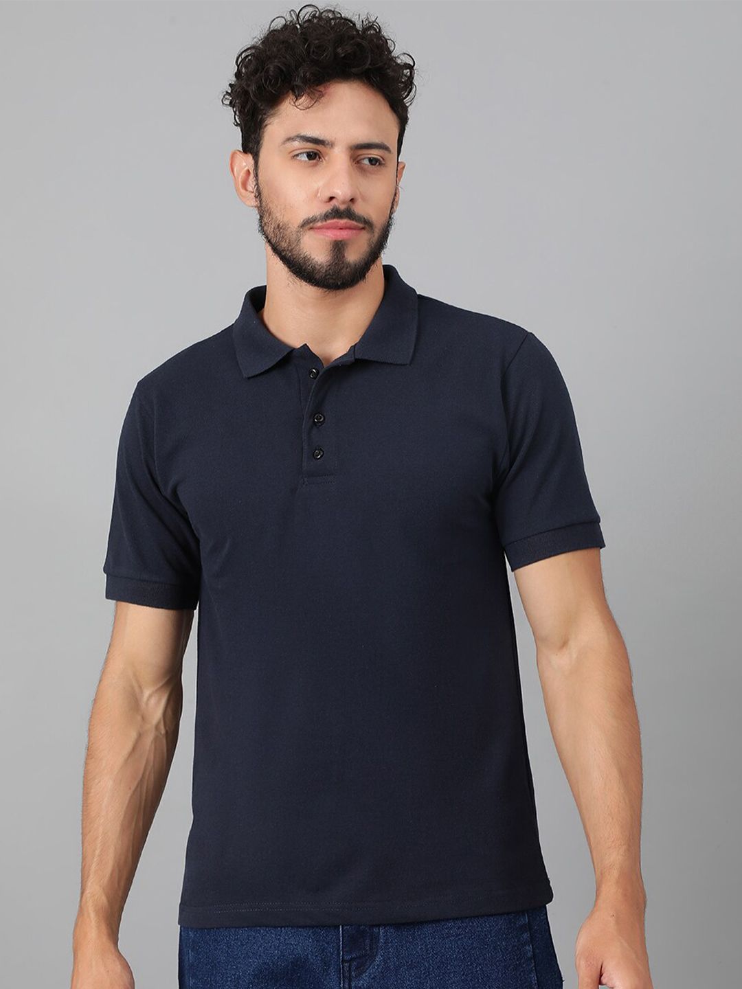 Kotty Navy Blue Polo Collar Cotton T-shirt