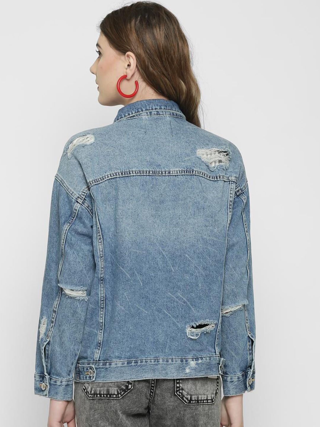 Kotty Women Blue Solid Denim Jacket