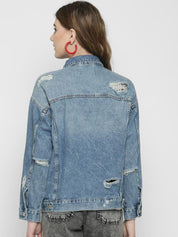 Kotty Women Blue Solid Denim Jacket