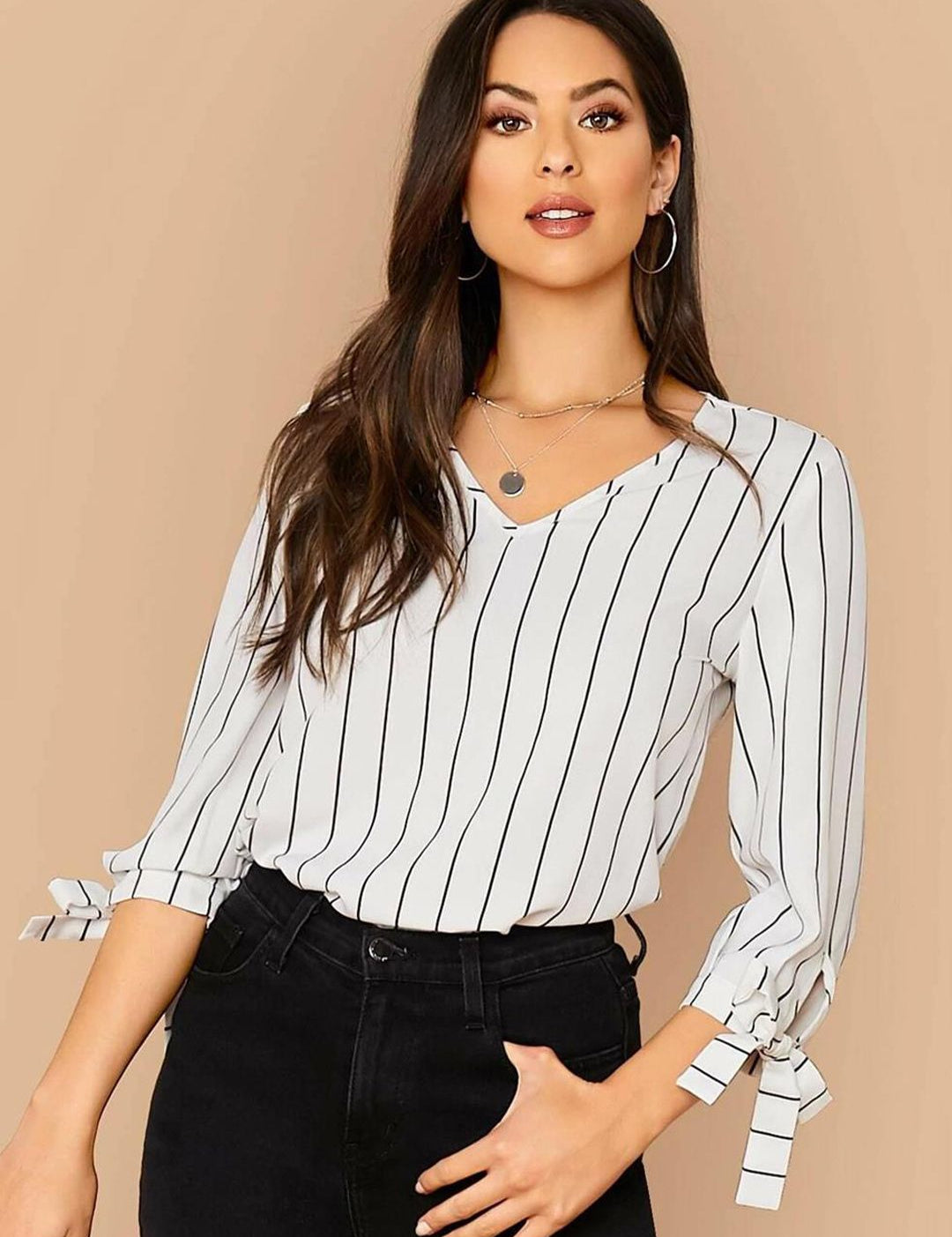 Kotty Striped V-Neck Regular Top