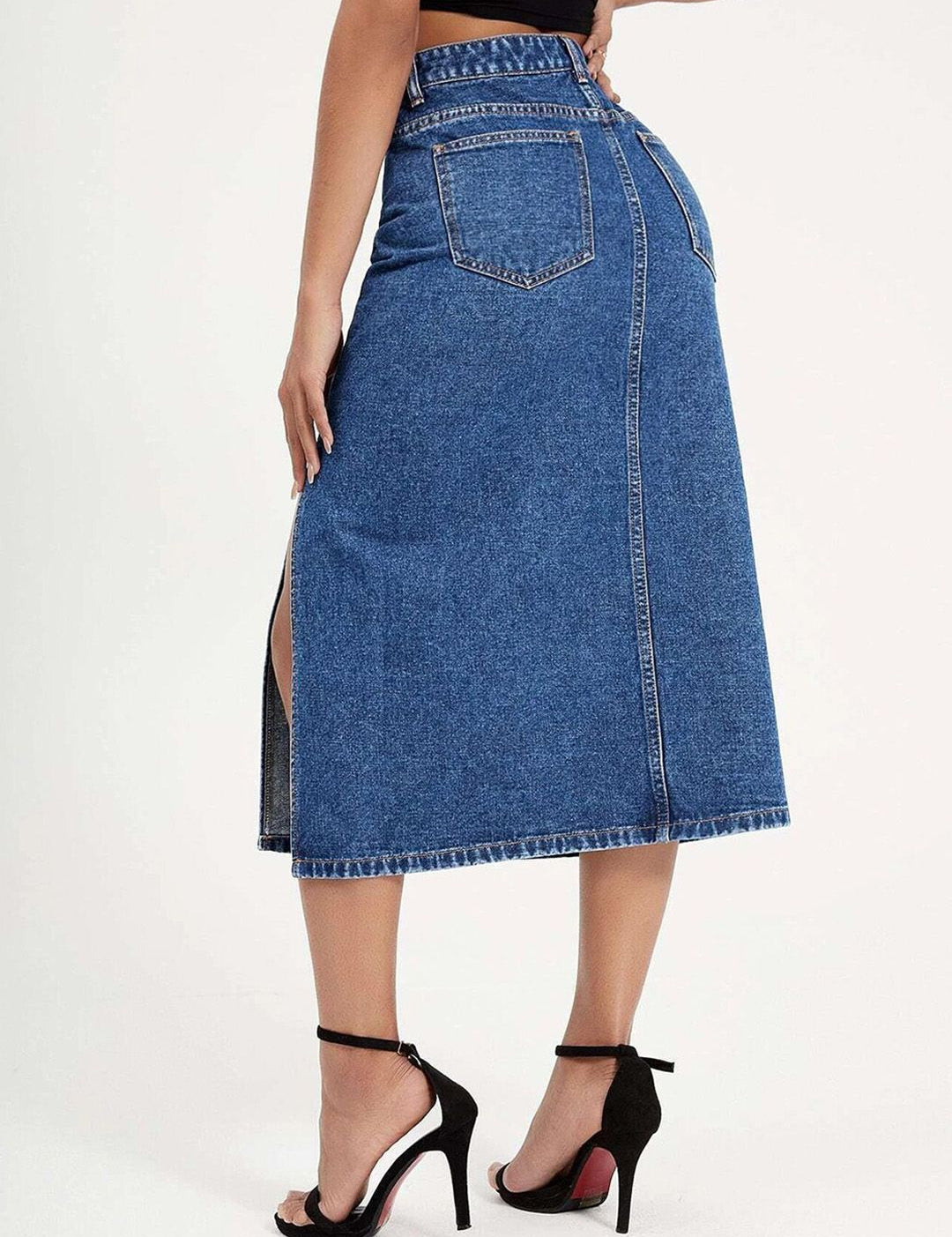 Kotty Slit Hem A-line Denim Midi Skirt