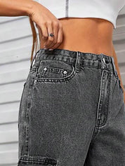 Kotty Women Jean High-Rise Light Fade Stretchable Cargo Jogger