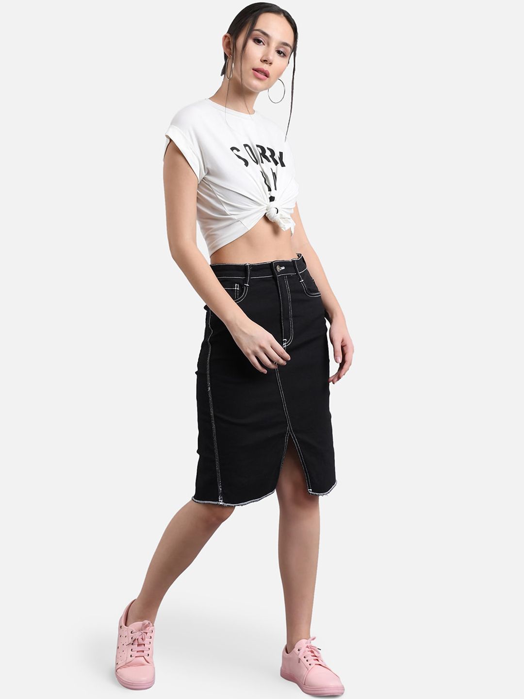 Kotty Women Black Solid Denim Skirt