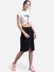 Kotty Women Black Solid Denim Skirt