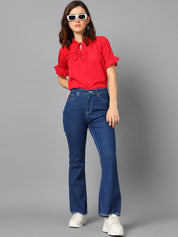 Kotty Blue Women Jean Bootcut High-Rise Clean Look Stretchable Jeans