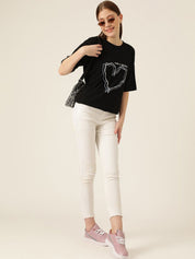 KOTTY Basics Graphic Printed Round Neck Drop-Shoulder Sleeves Oversized T-shirt