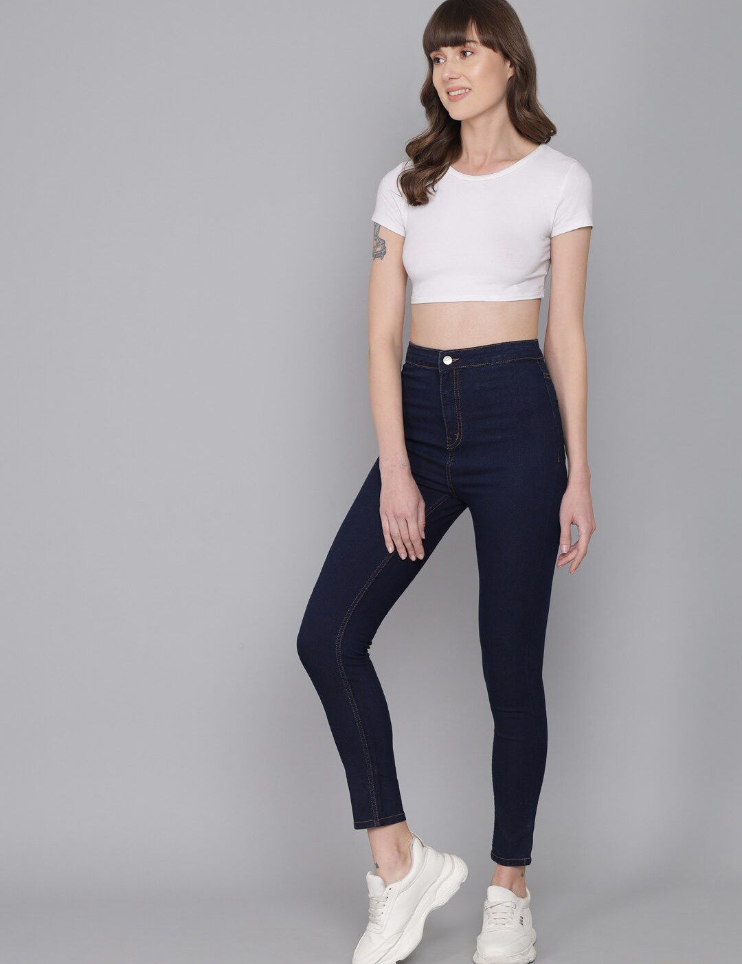 Kotty Women Blue Jean Skinny Fit High-Rise Cropped Jeans