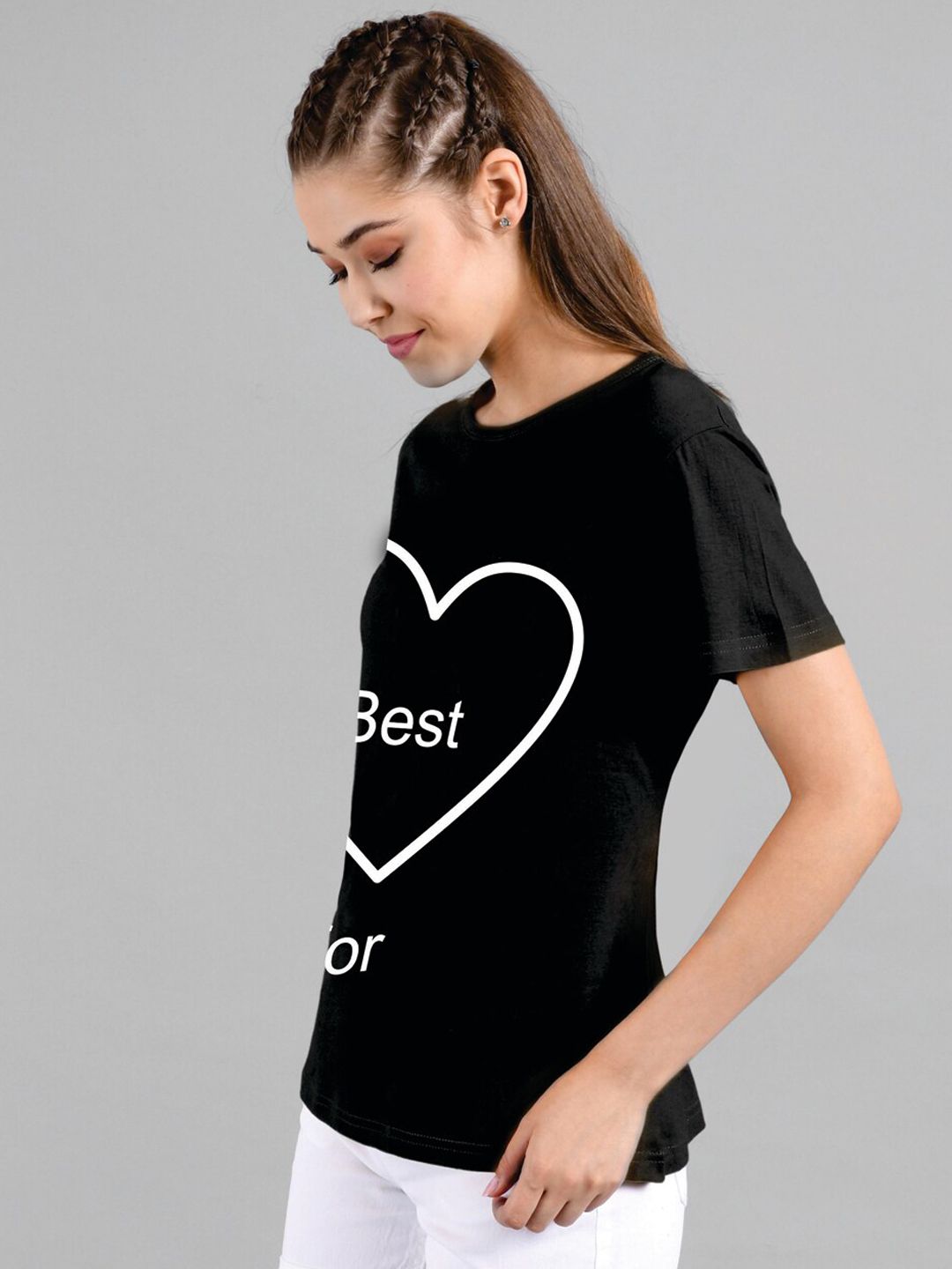 Kotty Women Black Printed Round Neck T-shirt