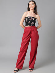 Kotty Women Maroon Relaxed Straight Leg High-Rise Easy Wash Pleated Parallel Trousers