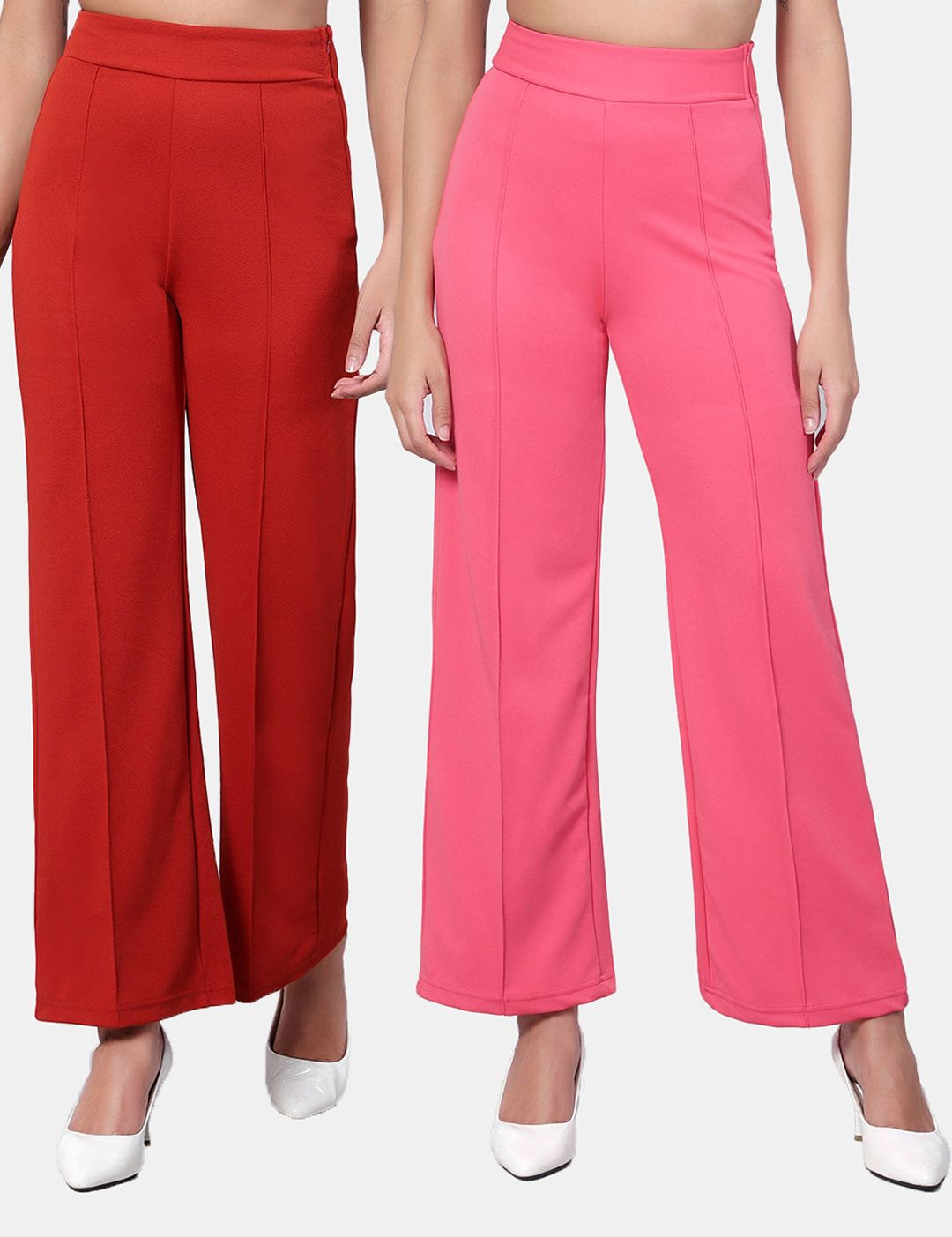 Kotty Women Pack Of 2 Straight Fit High-Rise Easy Wash Trousers