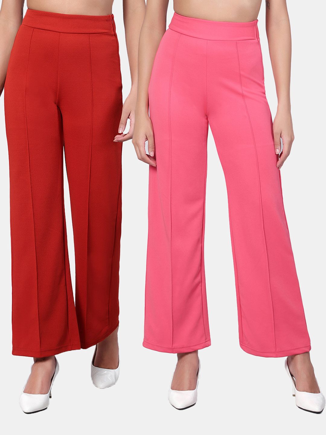 Kotty Women Pack Of 2 Straight Fit High-Rise Easy Wash Trousers