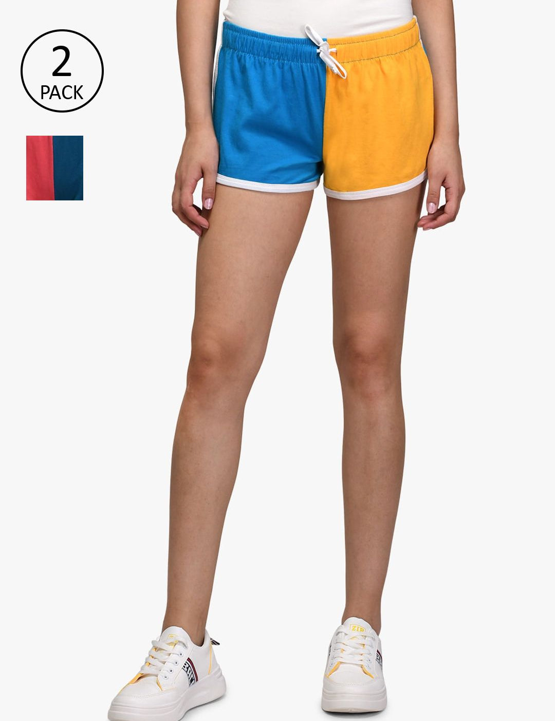 Kotty Women Pack Of 2 Multicoloured Colourblocked Hot Pants