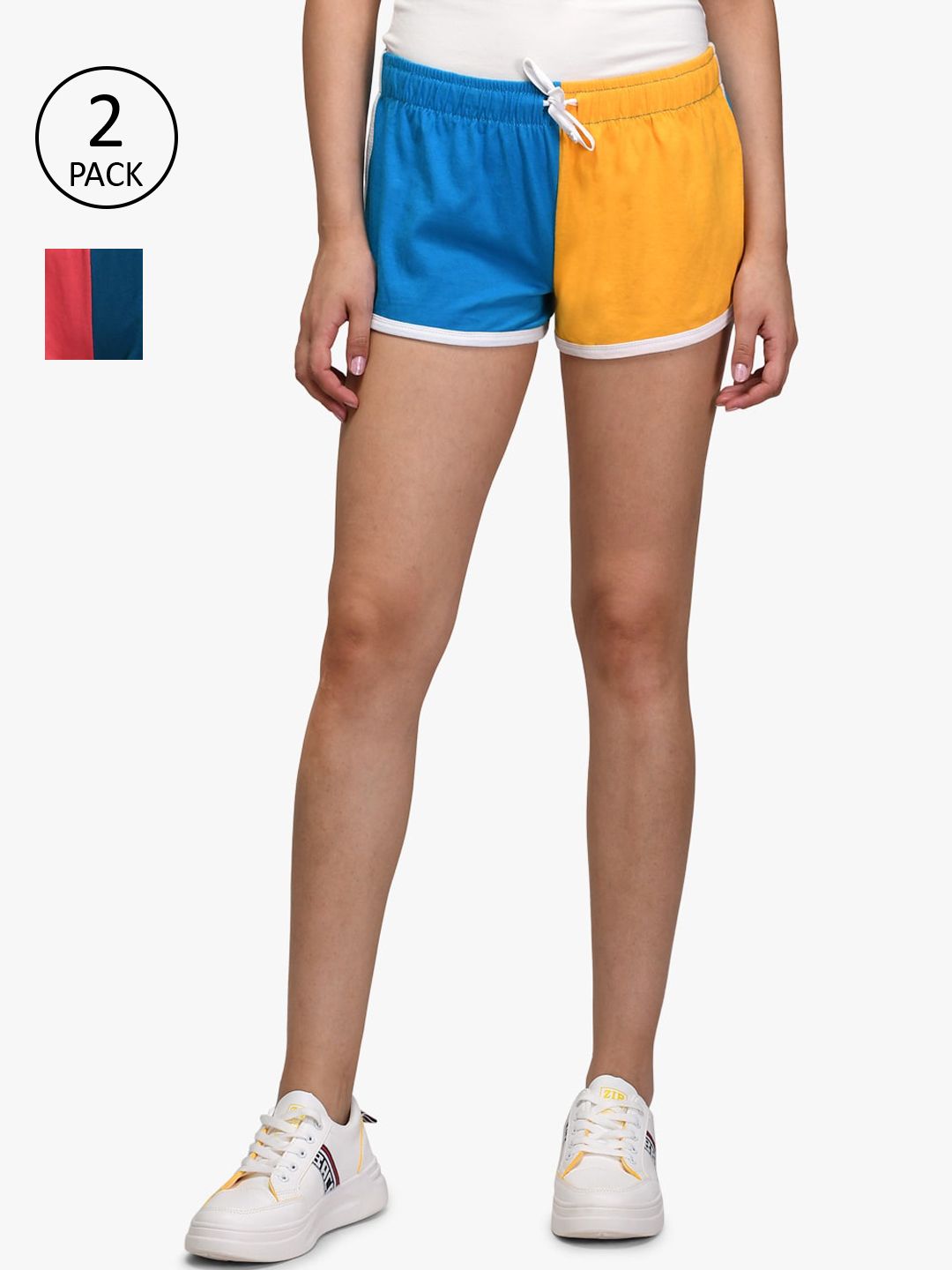 Kotty Women Pack Of 2 Multicoloured Colourblocked Hot Pants