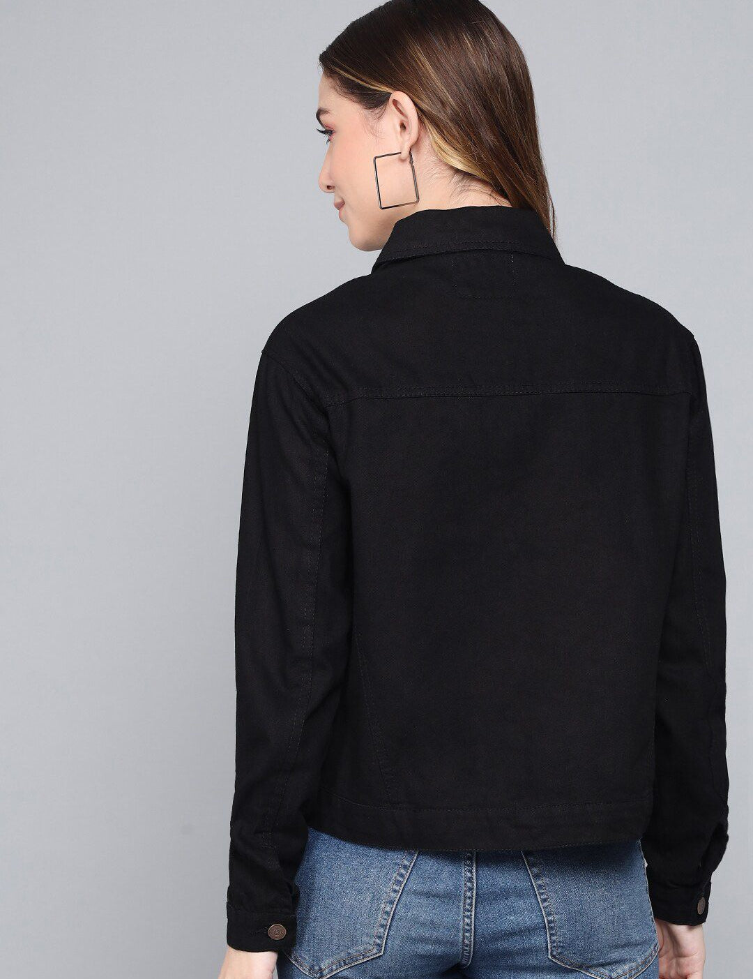 Kotty Women Black Lightweight Denim Jacket with Embroidered