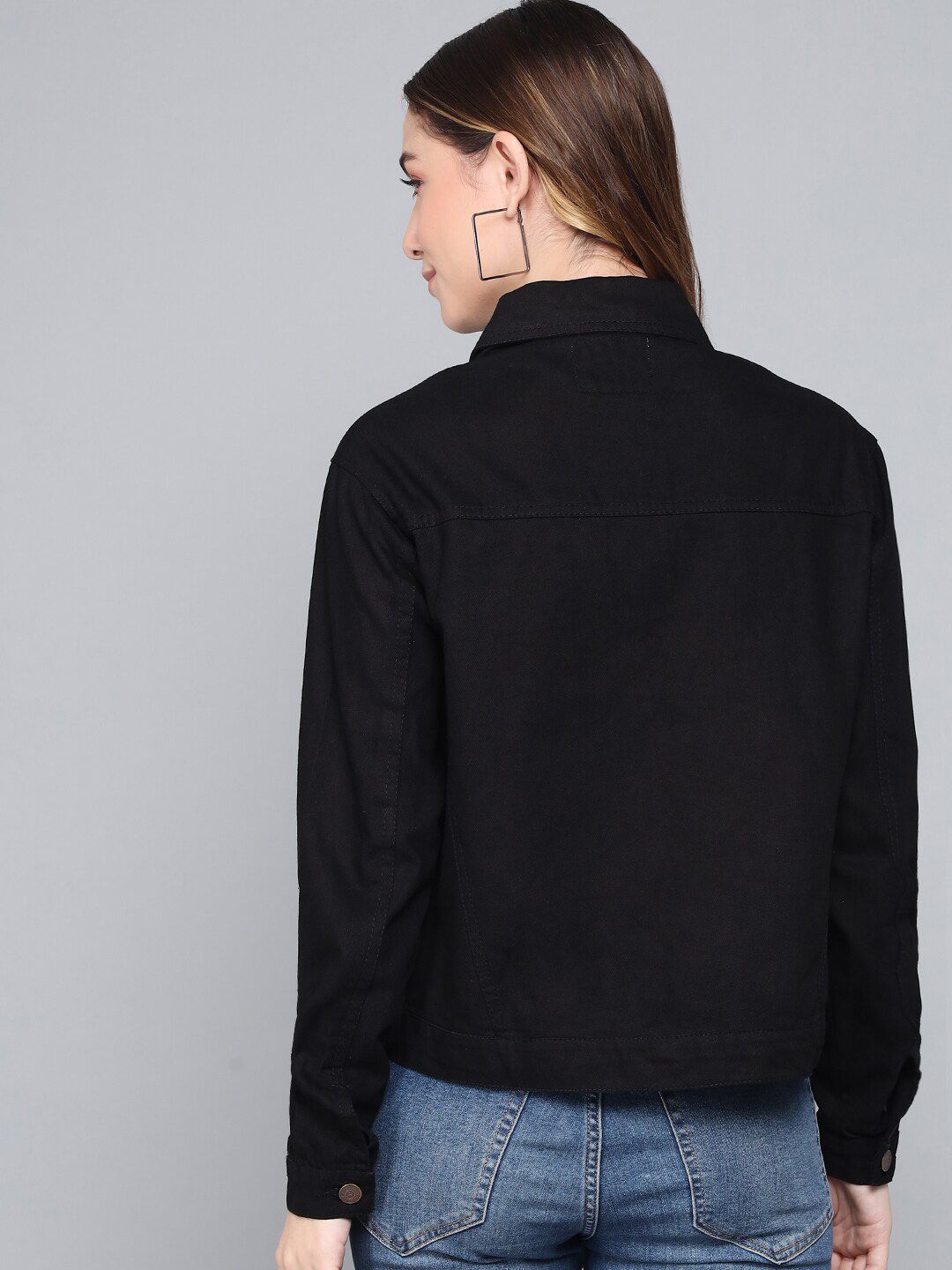 Kotty Women Black Lightweight Denim Jacket with Embroidered