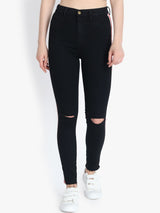 Kotty Women Black Skinny Fit High-Rise Slash Knee Jeans