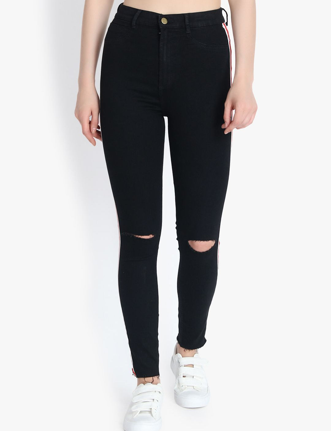 Kotty Women Black Skinny Fit High-Rise Slash Knee Jeans