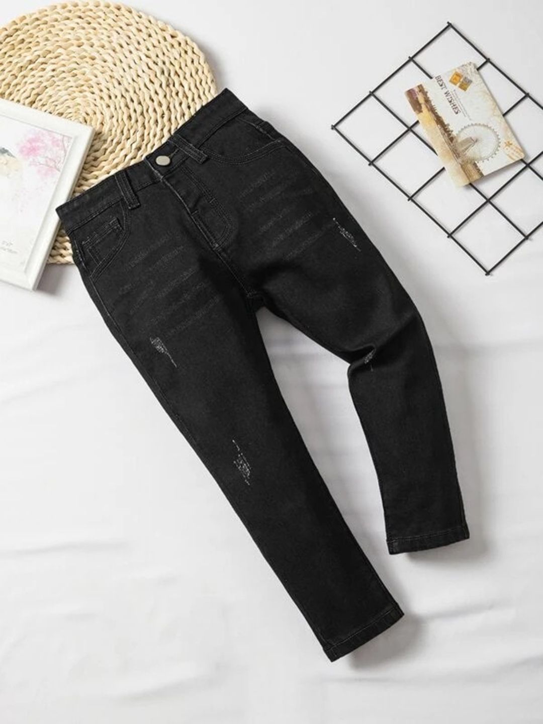 Kotty Boys Black Jean Mildly Distressed Regular Fit Jeans