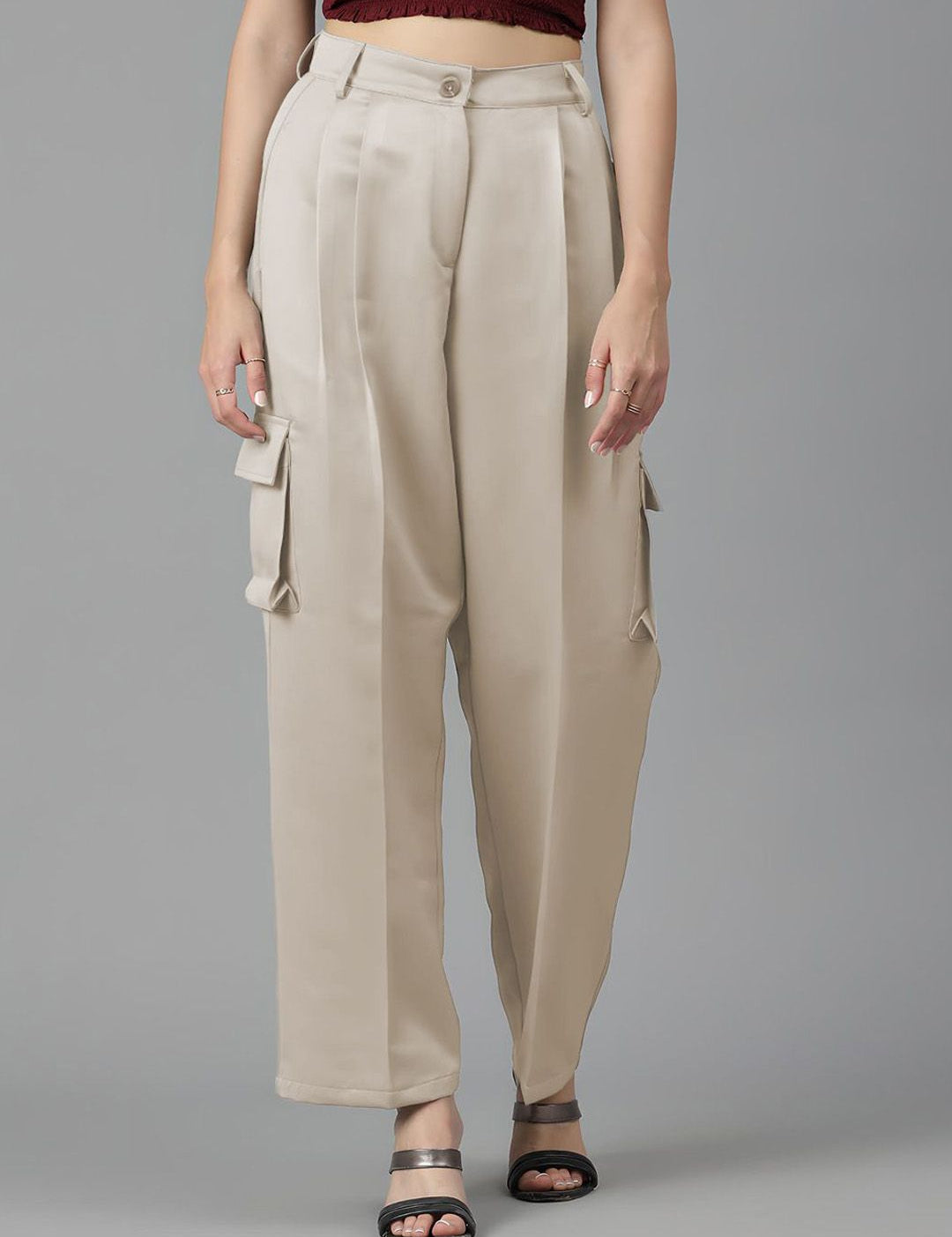 KOTTY BIZwear Women Straight Fit High-Rise Pleated Cargos