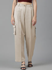 KOTTY BIZwear Women Straight Fit High-Rise Pleated Cargos