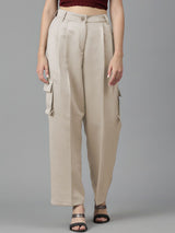 KOTTY BIZwear Women Straight Fit High-Rise Pleated Cargos