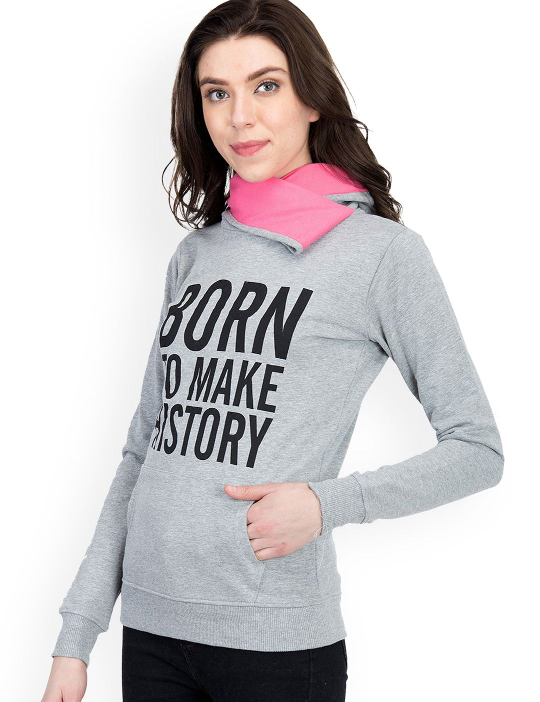 Kotty Women Grey Melange Printed Sweatshirt