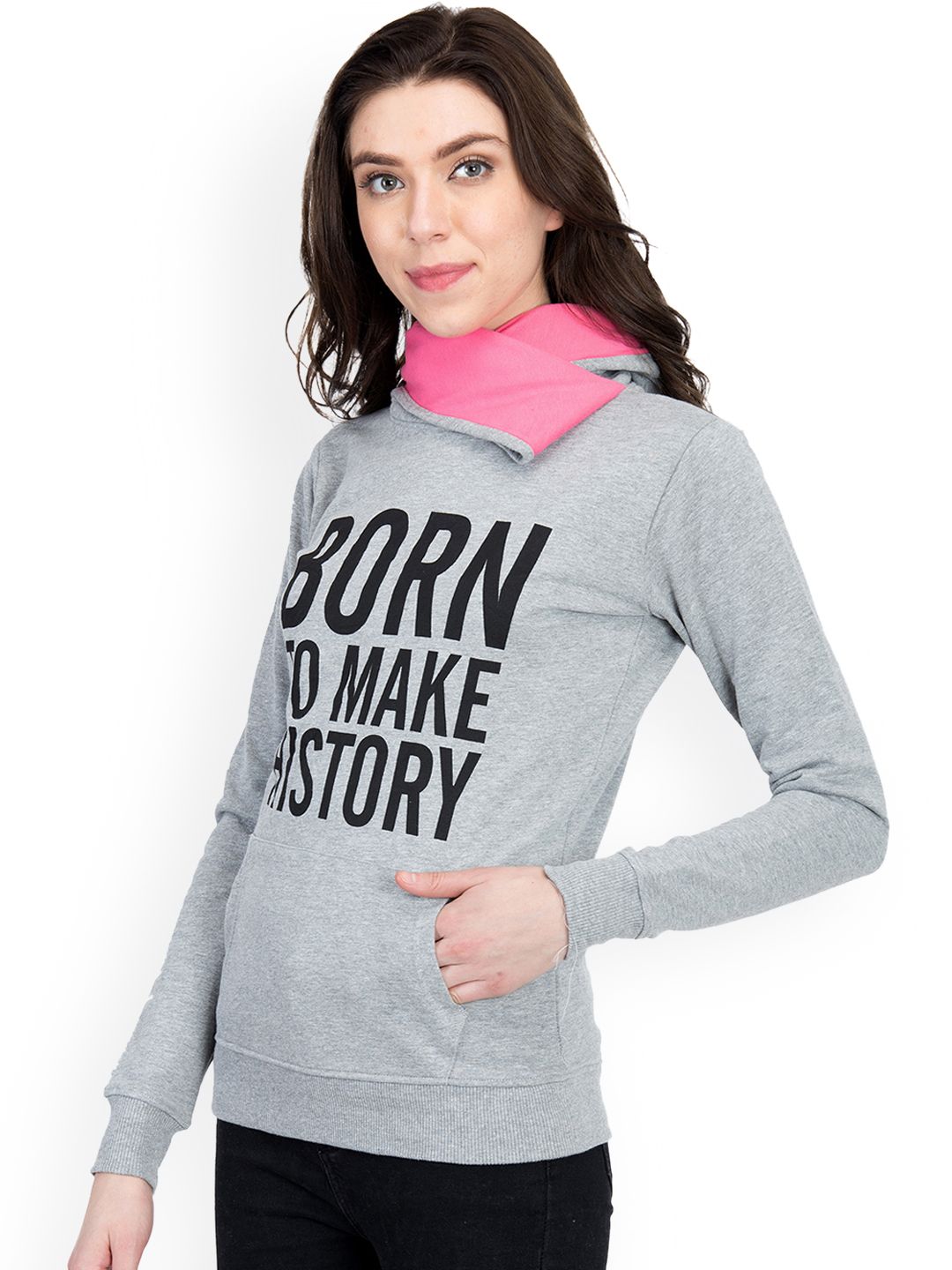 Kotty Women Grey Melange Printed Sweatshirt